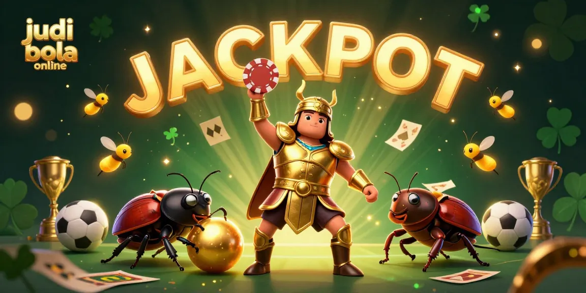 Experience exciting judi bola online opportunities with a victorious beetle lifting a poker chip in vibrant 3D art.
