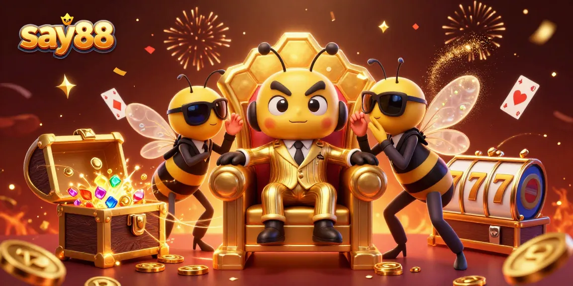 Experience thrilling gameplay at say88 with our dynamic casino scene featuring characters and slot symbols.