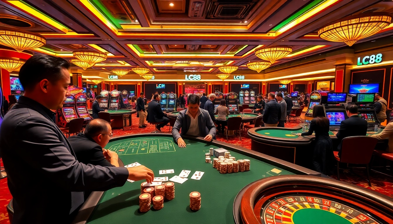 Experience the thrill of casino gaming at LC88 with dynamic tables and vibrant atmosphere.