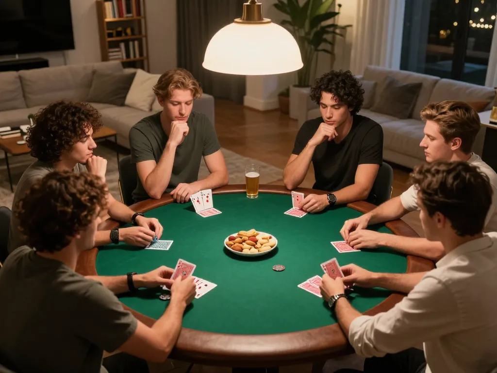 Players enjoying a friendly poker game night at home, highlighting strategies on the Leci123 site.