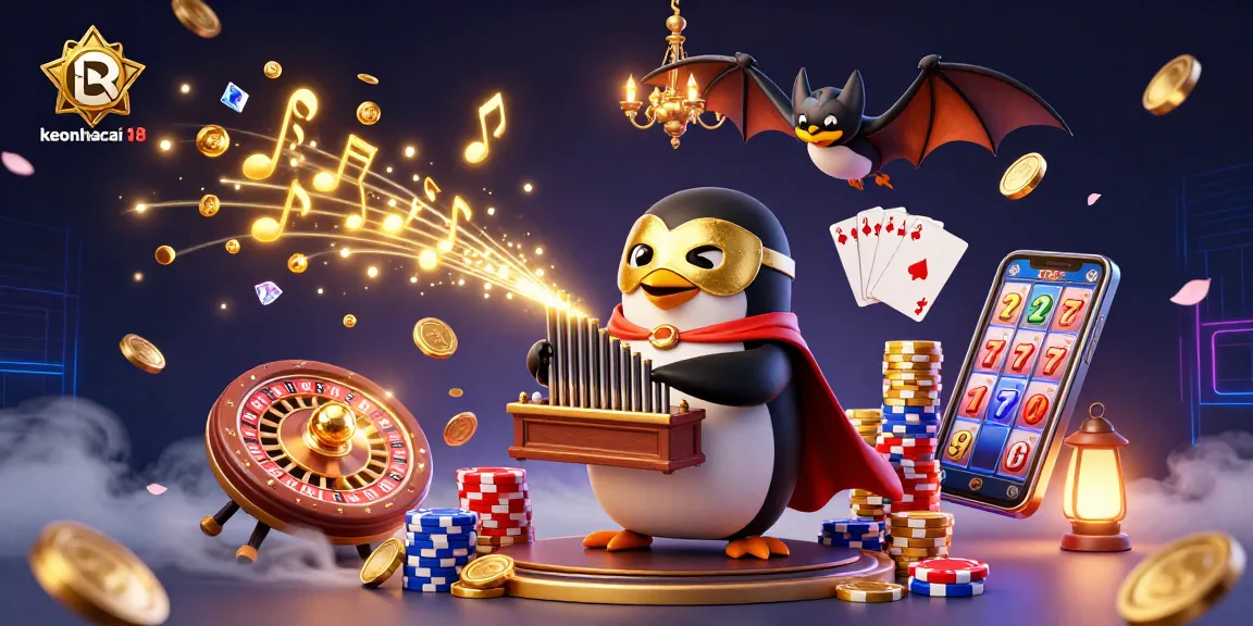 Engage with the captivating keonhacai 18 gaming scene featuring golden coins and vibrant casino elements.