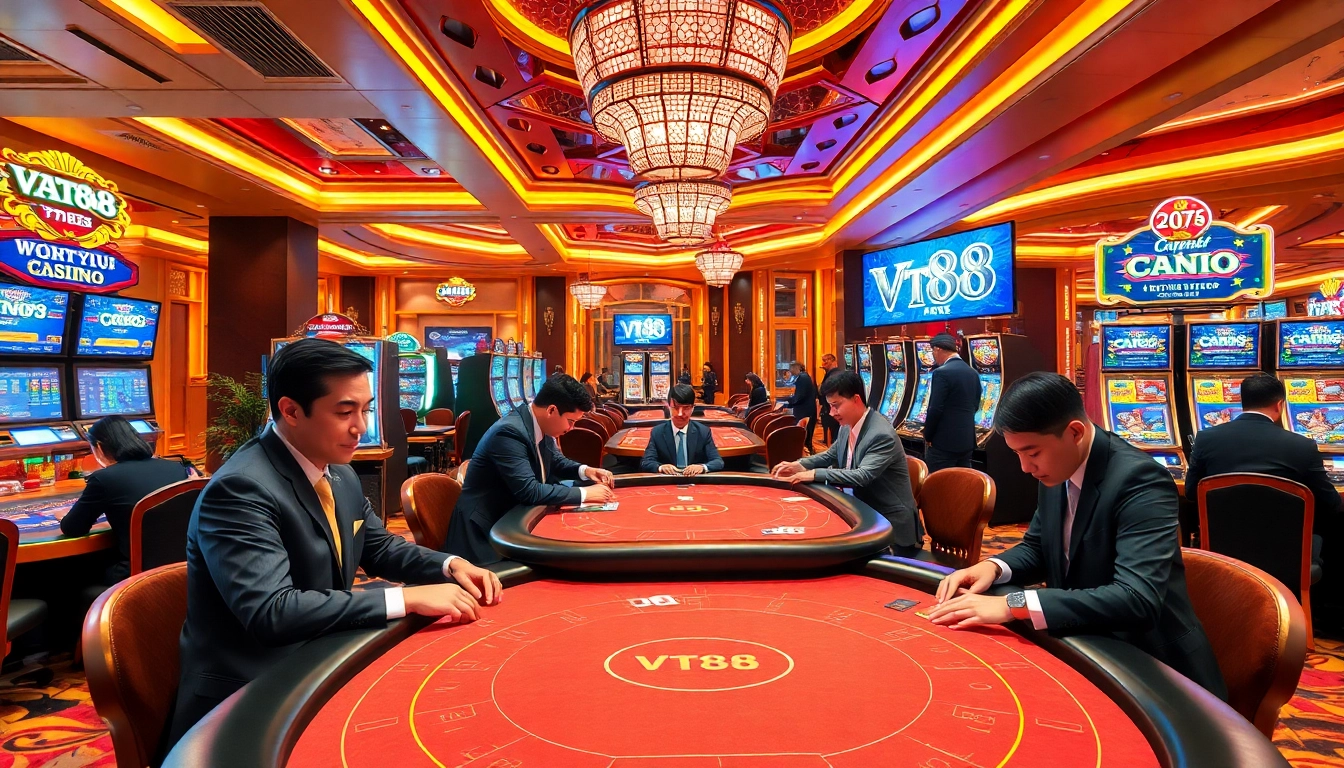 Players engaging in thrilling games at a VT88 casino, showcasing excitement and action.