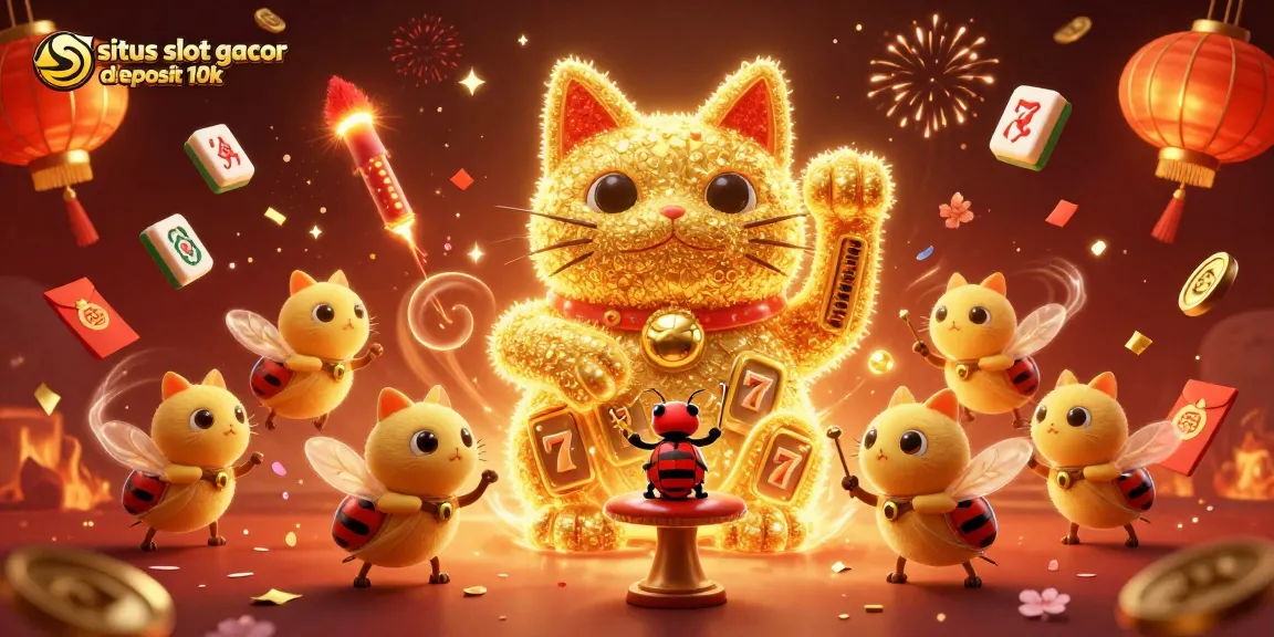 Win big at situs slot gacor deposit 10k with a vibrant lucky cat and celebration elements.