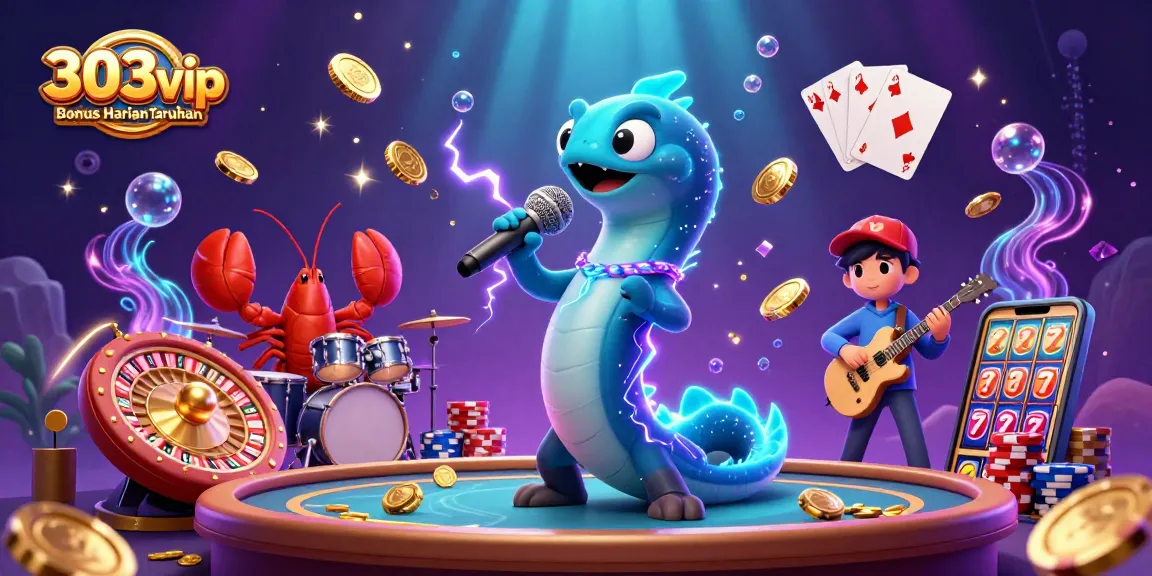 Cascade in excitement with the 303vip Bonus Harian Taruhan scene featuring vibrant underwater characters and thrilling casino elements.