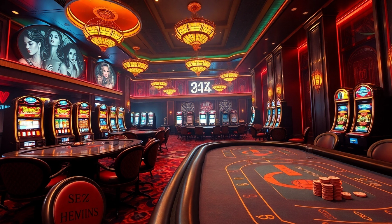 Engage with thrilling sex games in a luxurious casino environment full of poker tables and vibrant slot machines.