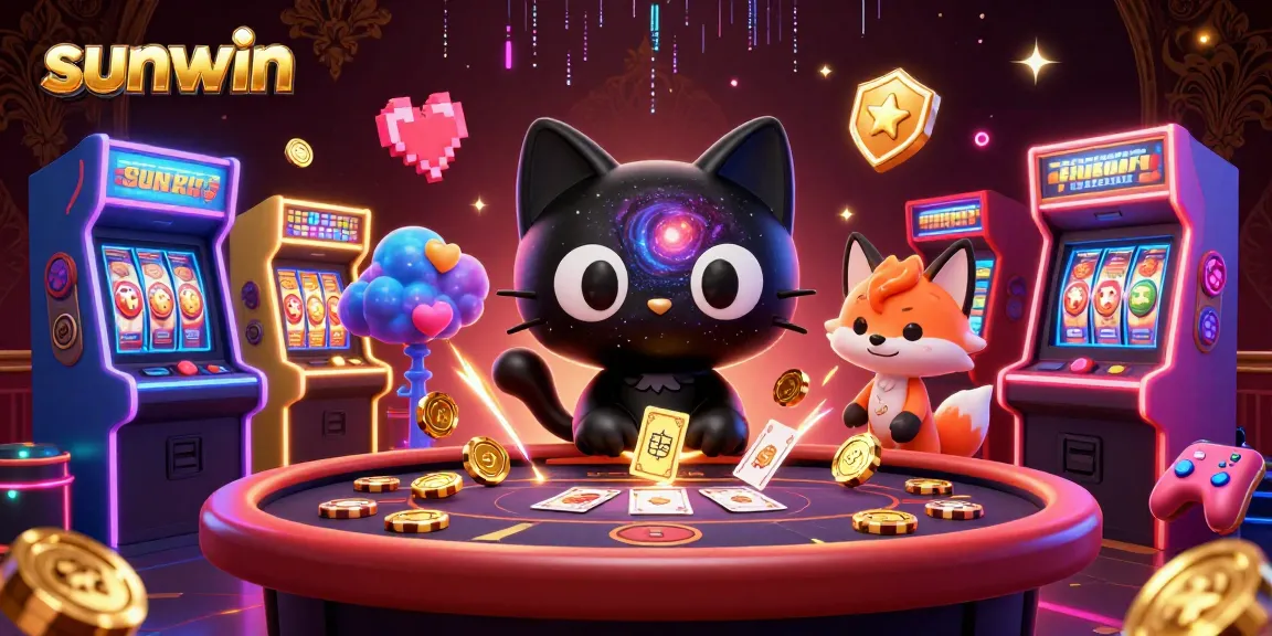 Experience exciting games at sunwin with a cosmic casino featuring vibrant characters and glowing elements.