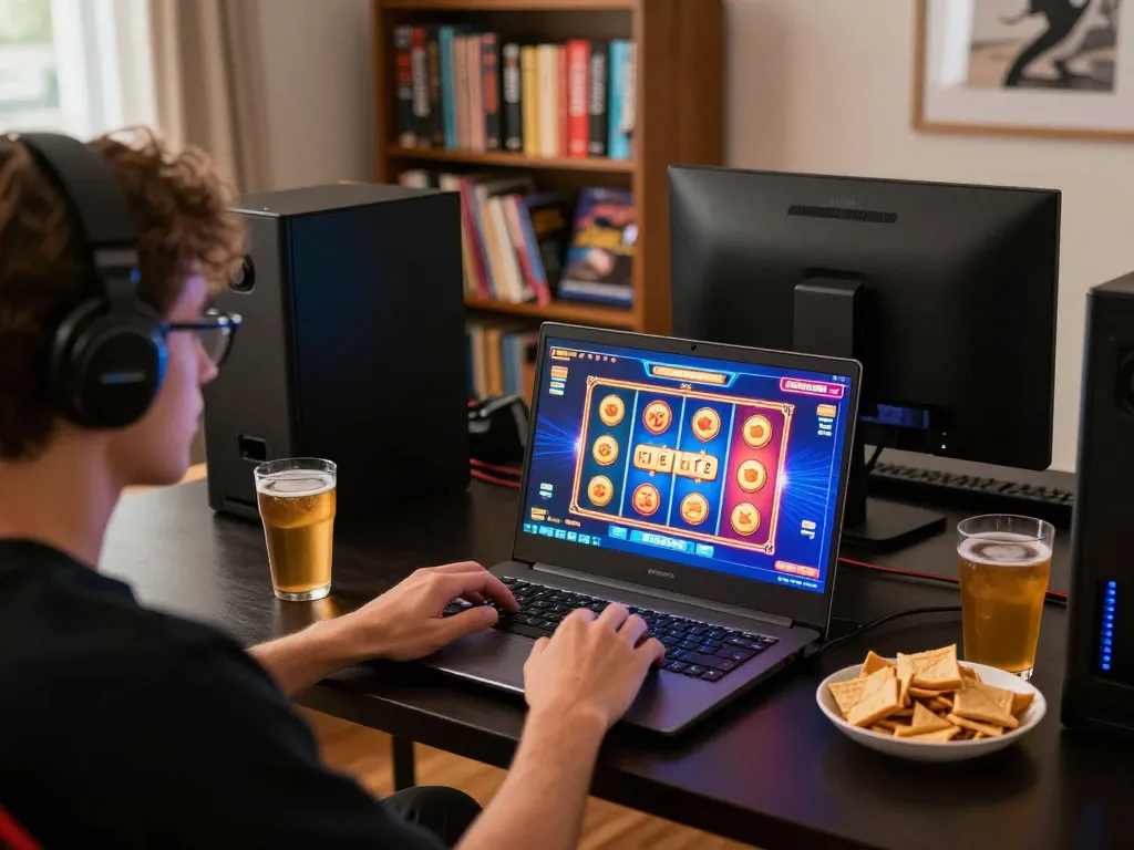 Engaging gameplay on slots not on Gamstop in a cozy home environment with colorful game interface.