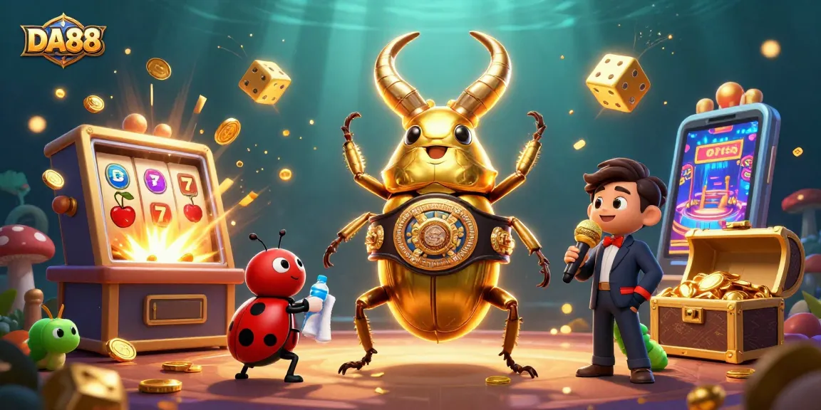 DA88 showcases a stunning casino scene with vibrant slot machine action and animated characters.