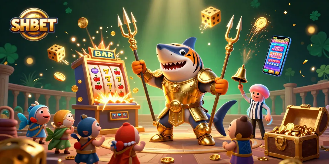 Win big with SHBET in this vibrant underwater casino scene featuring a tiger shark and dynamic game elements.