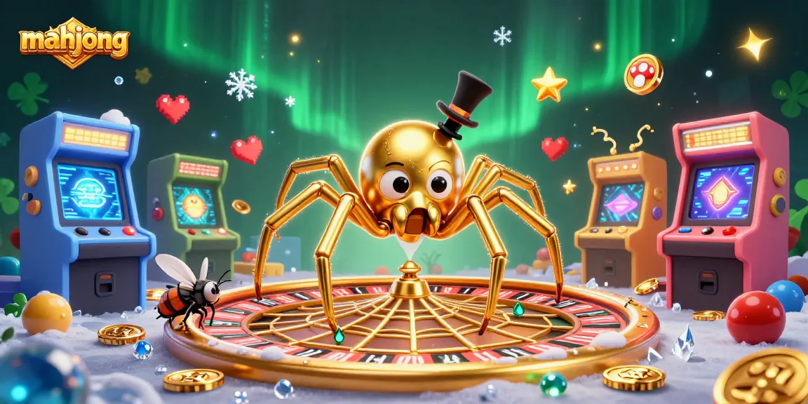 Experience thrilling mahjong gameplay amidst vibrant casino elements and colorful arcade machines.