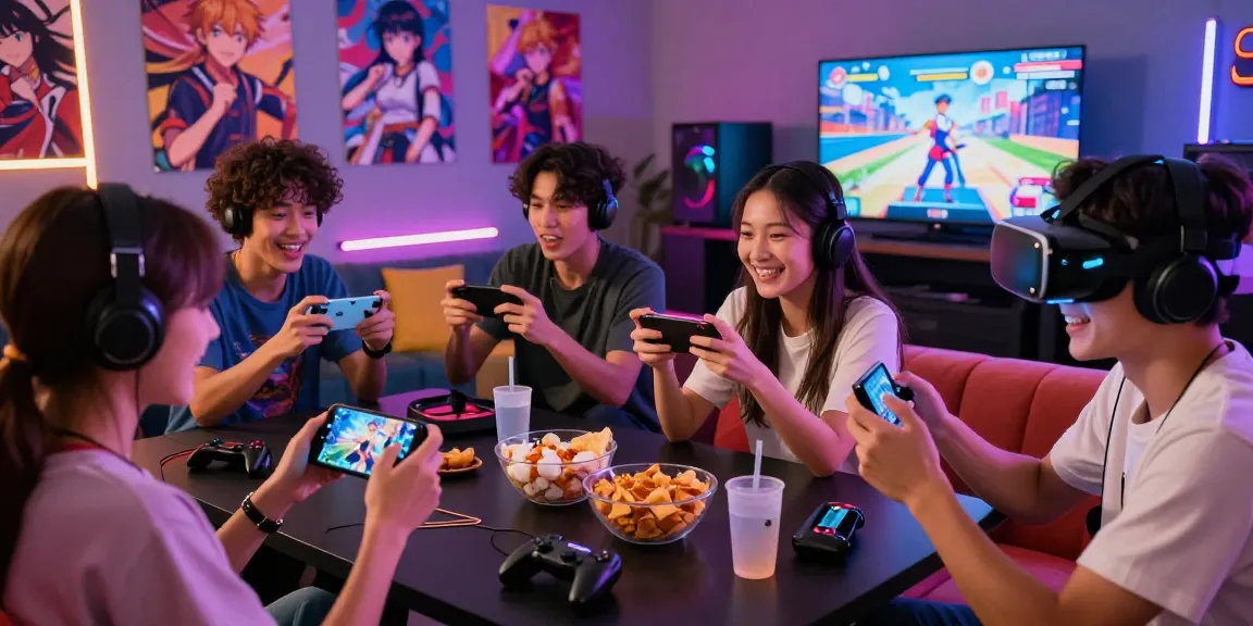 Engaged players enjoying hentai games in a vibrant gaming lounge.