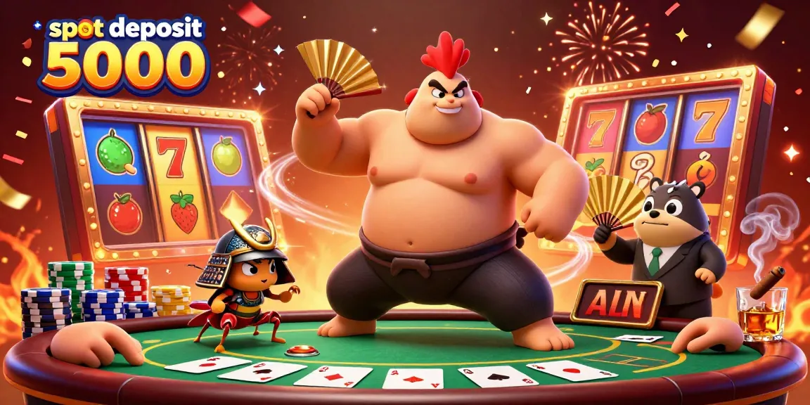 Experience high-stakes fun with slot deposit 5000 in an action-packed casino scene featuring vivid characters and dynamic elements.