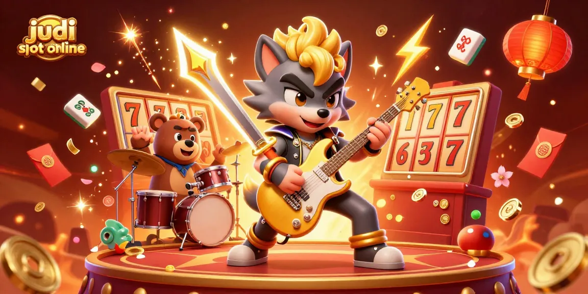 Taruhan judi slot online di kasino dengan karakter lucu dan elemen menggiurkan, menarik perhatian pemain.