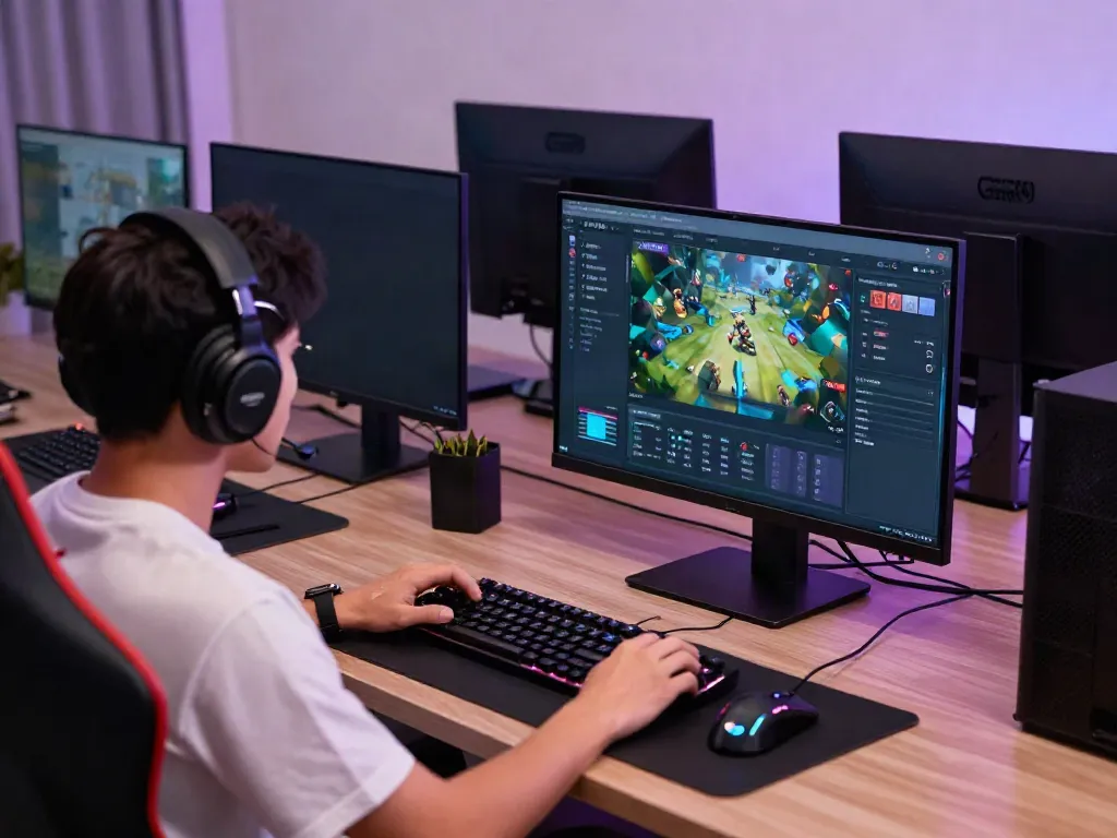 Gamer sedang melakukan login di platform nyonya4d dengan perangkat modern dan suasana gaming yang dinamis.
