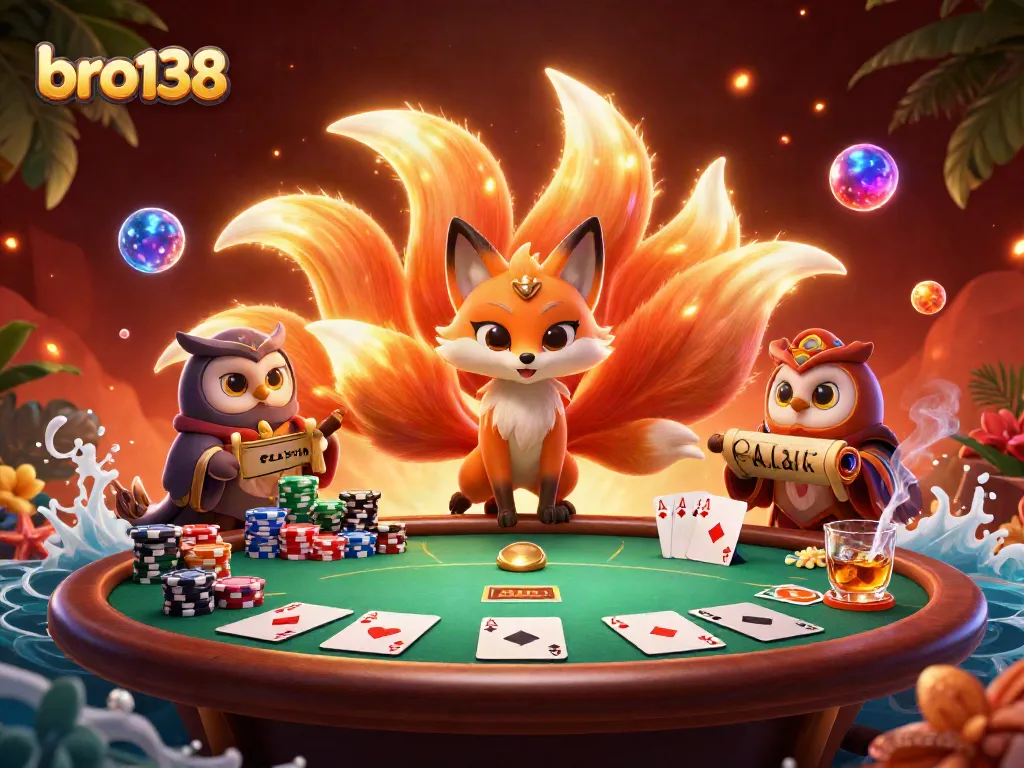Spin and win with bro138 in a vibrant poker scene featuring classic game elements.