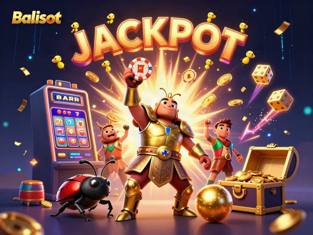 Balislot hercules beetle celebrates jackpot victory with dazzling casino elements