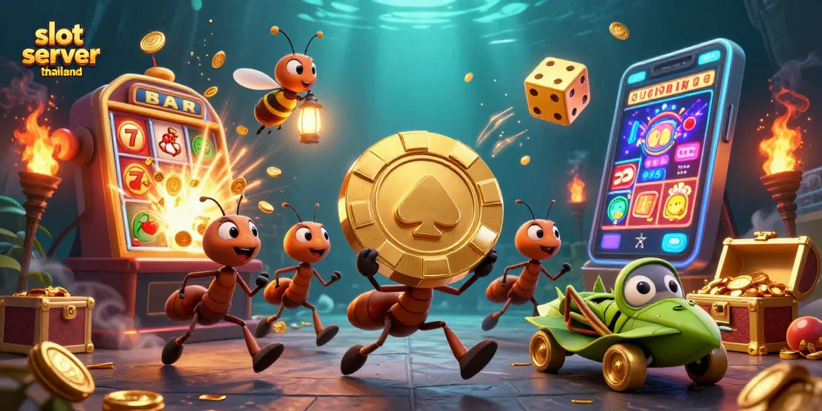 Experience the thrilling slot server thailand adventure with vibrant animated characters amid gambling elements.