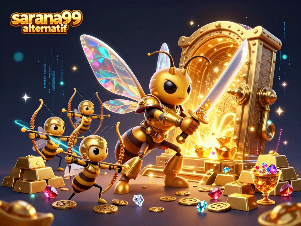 Sarana99 alternatif engages players with a vibrant 3D casino scene showcasing treasure and action.