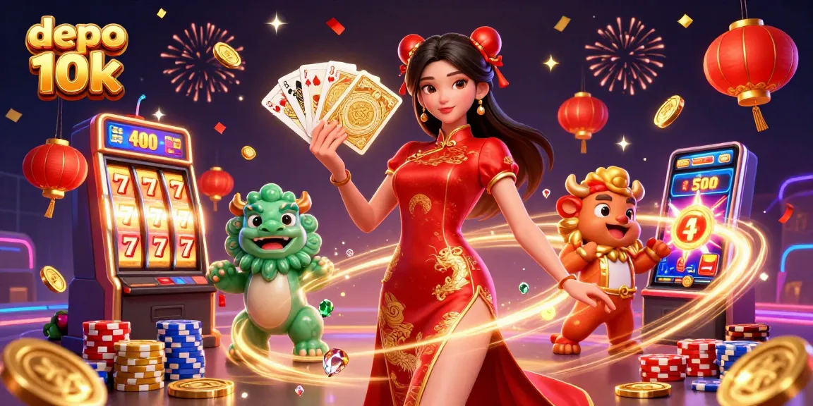 Experience thrilling gameplay with depo 10k in a dynamic casino scene showcasing vibrant slot machines and sparkling elements.