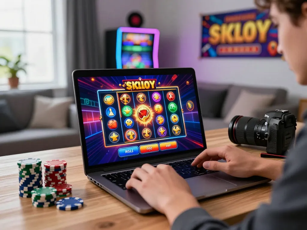 Kesenangan permainan online dengan pengguna yang berinteraksi dengan permainan slot poka90 di laptop