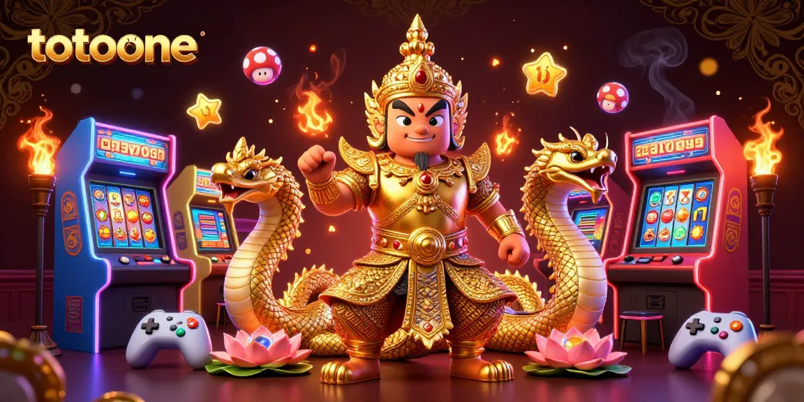 Permainan jackpot menarik di totoone, penjaga kuil dengan Naga dan mesin slot berkilau