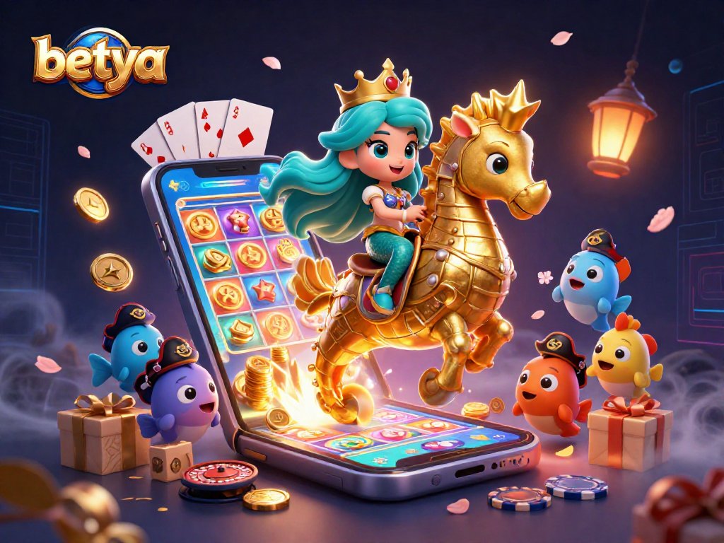 Betya's mermaid princess promotes thrilling slots action featuring vibrant characters and casino elements.