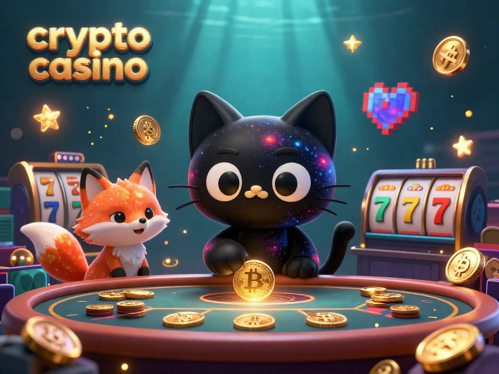 Experience the crypto casino vibe with a cosmic cat and fox pulling in golden coins.