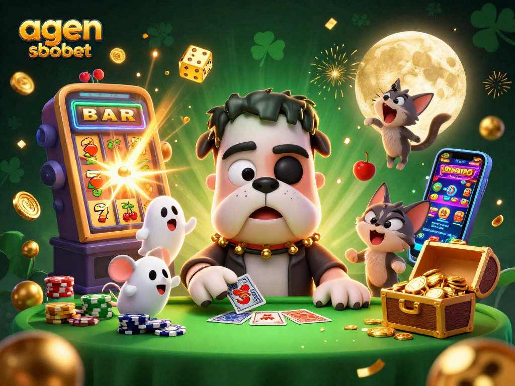 Experience thrilling gameplay at agen sbobet with a vibrant 3D casino scene filled with excitement and winnings.