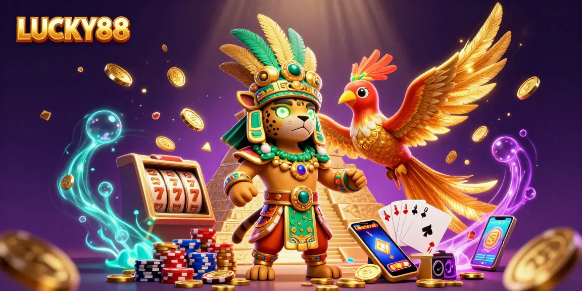 Engage with LUCKY88 slot through dynamic spins, vibrant colors, and immersive 3D casino elements.