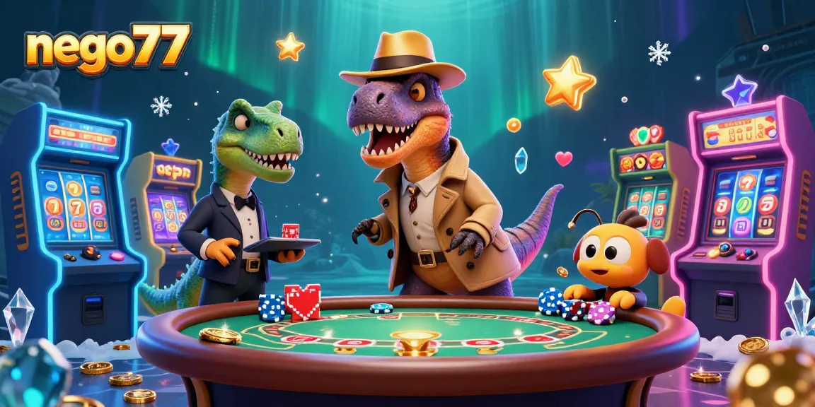 Engage in thrilling gameplay at nego77 with colorful slot reels and animated characters.
