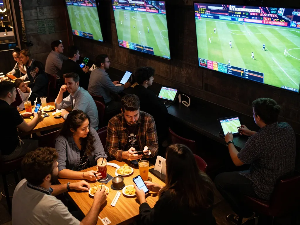 J188 features vibrant sports betting atmosphere with patrons enthusiastically engaging in live games