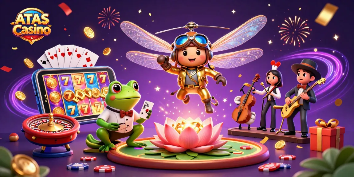 Engage with ATAS Casino through this vibrant gaming scene, showcasing thrilling slots and lively croupiers.
