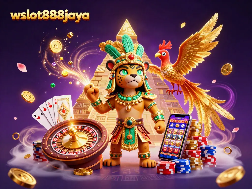 Permainan beruntung di wslot888jaya dengan simbol jackpot dan koin emas berkelap-kelap