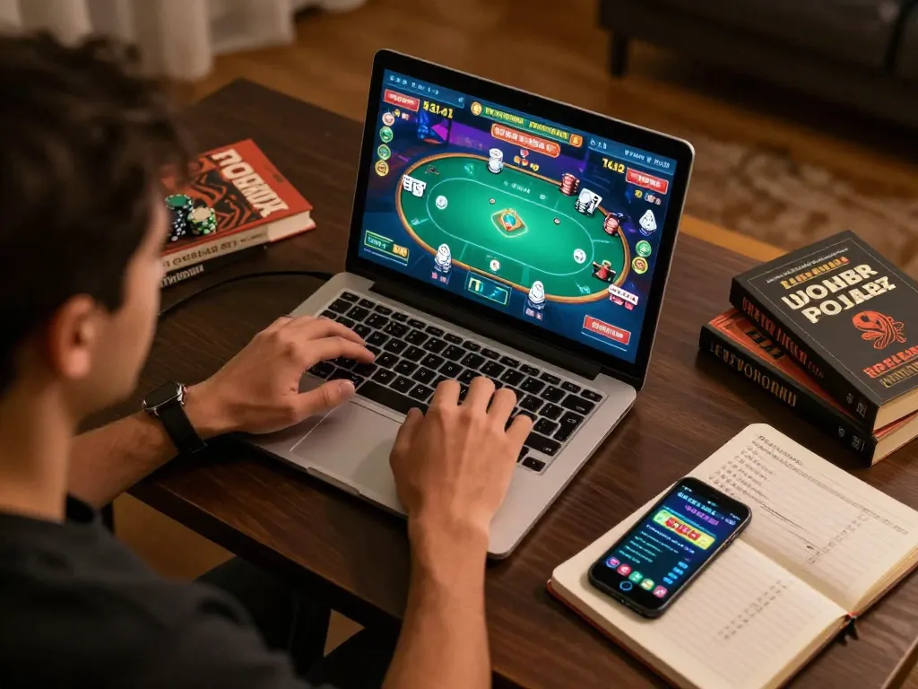 Jilipinas player immersed in an exciting online poker game at home, showcasing strategic gameplay.