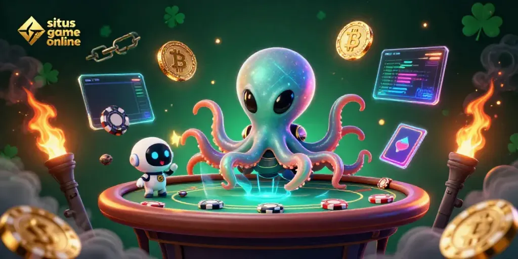 Experience the thrill of situs game online with an alien octopus at a poker game in space.