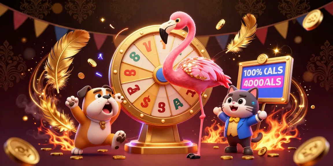 Spin to win in Raja Game's vibrant prize wheel, featuring exciting characters and casino elements.