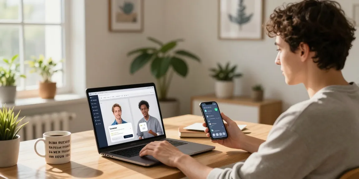 Engaged user enjoying Crushon AI interactions in a modern home office.