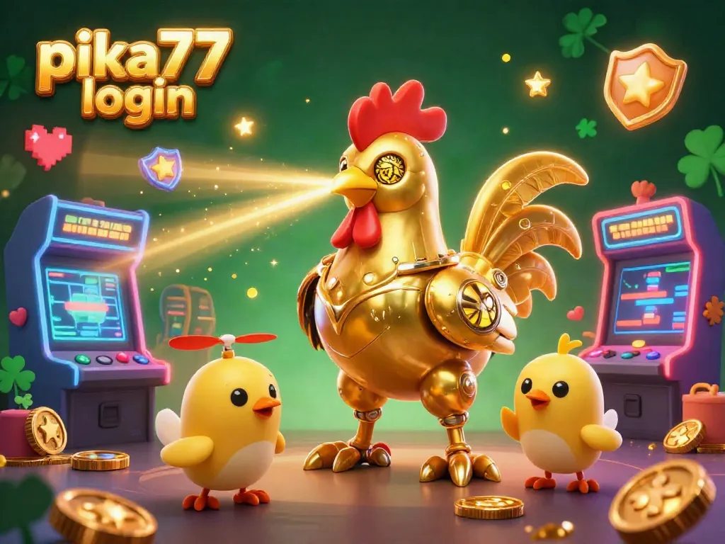 Engage with the vibrant online experience of pika77 login featuring a golden rooster shooting lasers.