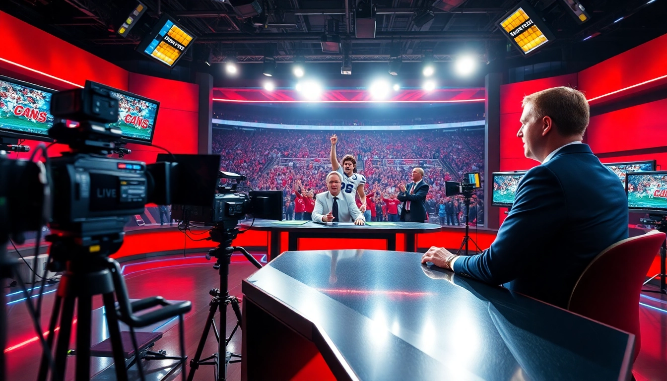 Engaging sports broadcasting scene showcasing dynamic discussions and vibrant studio setup.