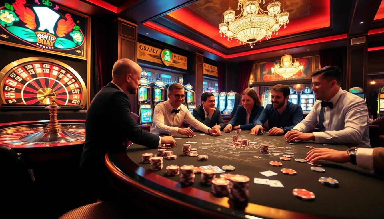Experience high-stakes gaming at 68VIP's luxurious casino tables with poker chips.