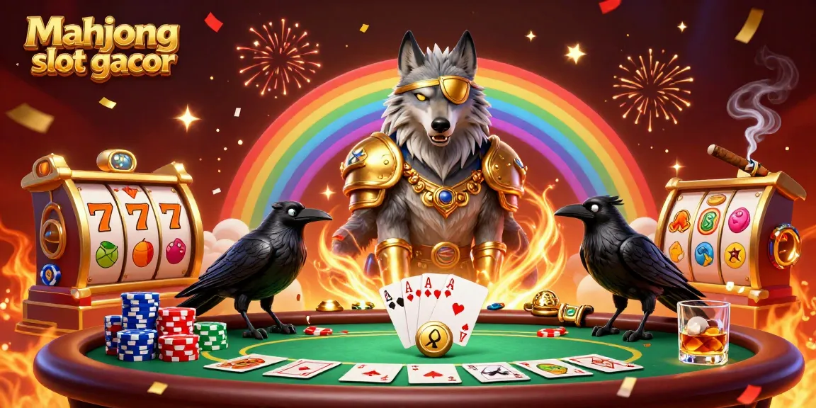 Experience the excitement of mahjong slot gacor with Odin and mystical ravens amidst vibrant casino elements.