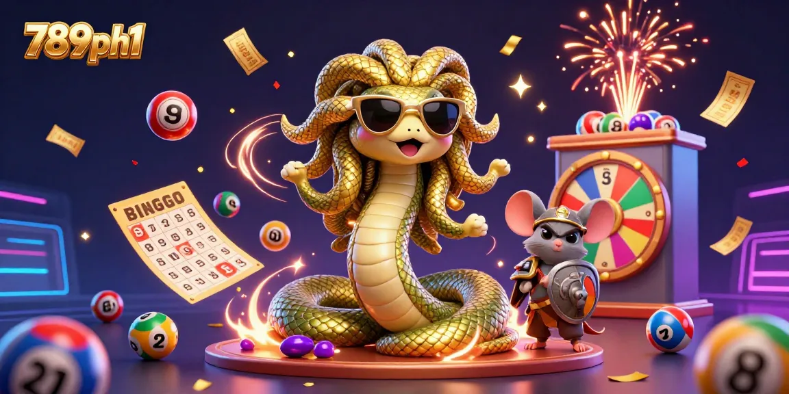 Engage with exciting gameplay at 789ph1 as Medusa and a warrior mouse celebrate with lottery elements.