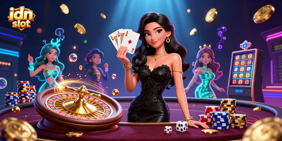 Experience the action of idn slot with a stylish Asian woman in a luxurious casino setting.