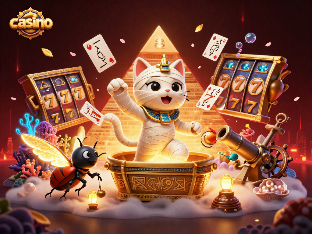Engage in thrilling casino action with our Egyptian-themed illustration, featuring dynamic slot elements.