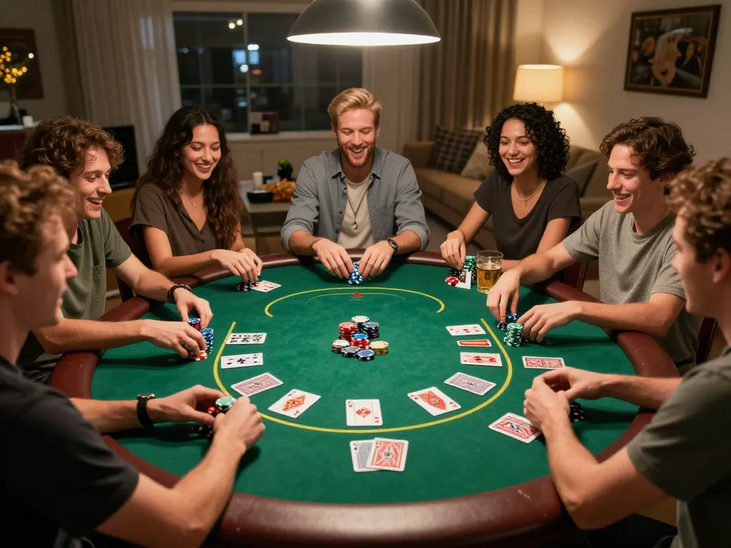 Lương Sơn TV entertains friends during an exciting home poker night with vibrant gameplay.
