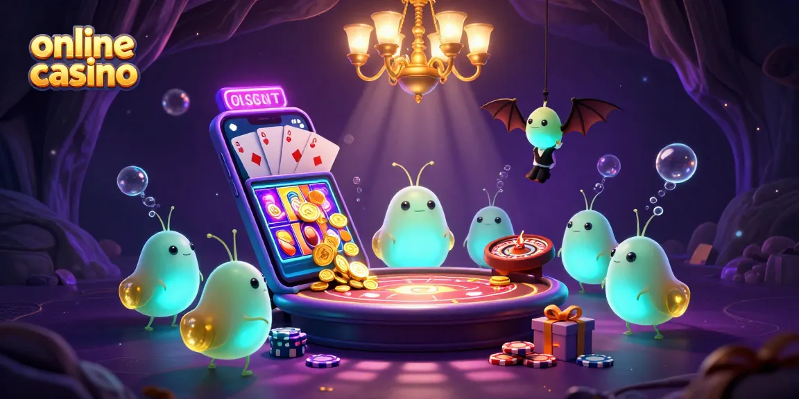Experience the thrill of an online casino with glowing characters and vibrant gaming elements in a lively cave scene.