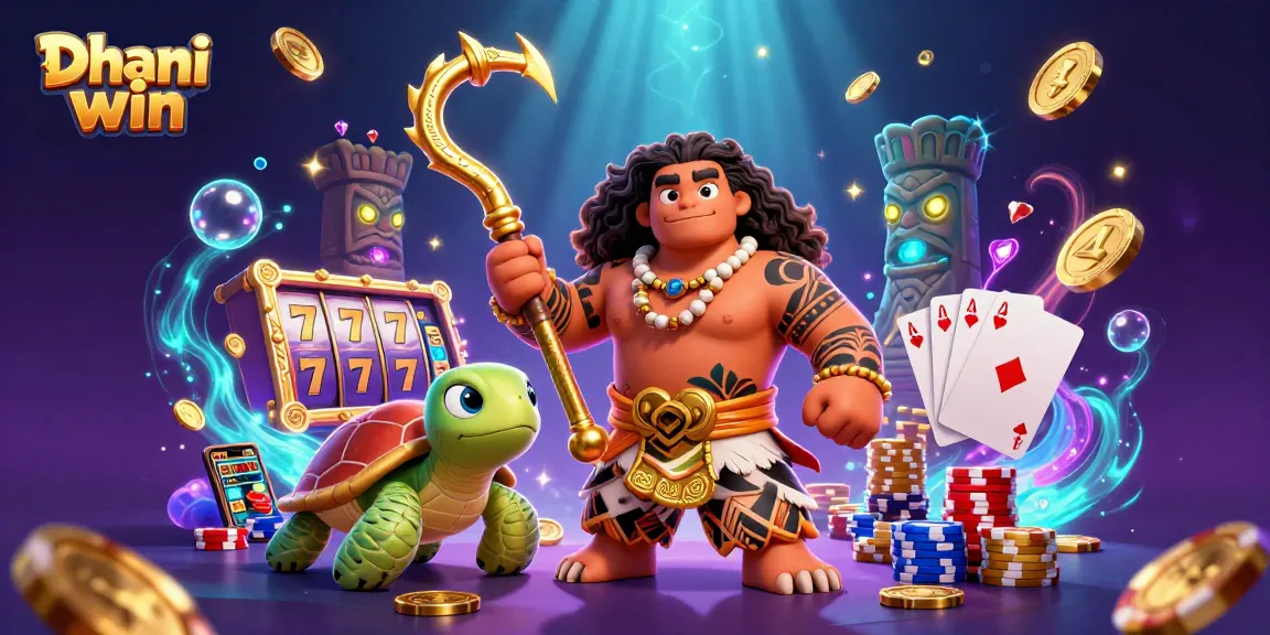 Dhani win players spin the reels and win rewards at a dynamic online casino featuring vibrant illustrations.
