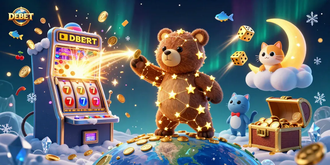Engage with DEBET's exciting online casino experience through a vivid 3D illustration featuring captivating elements.