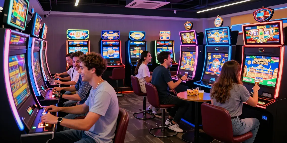 Pengunjung menikmati permainan vegas123 di kasino modern yang ramai dan cerah.