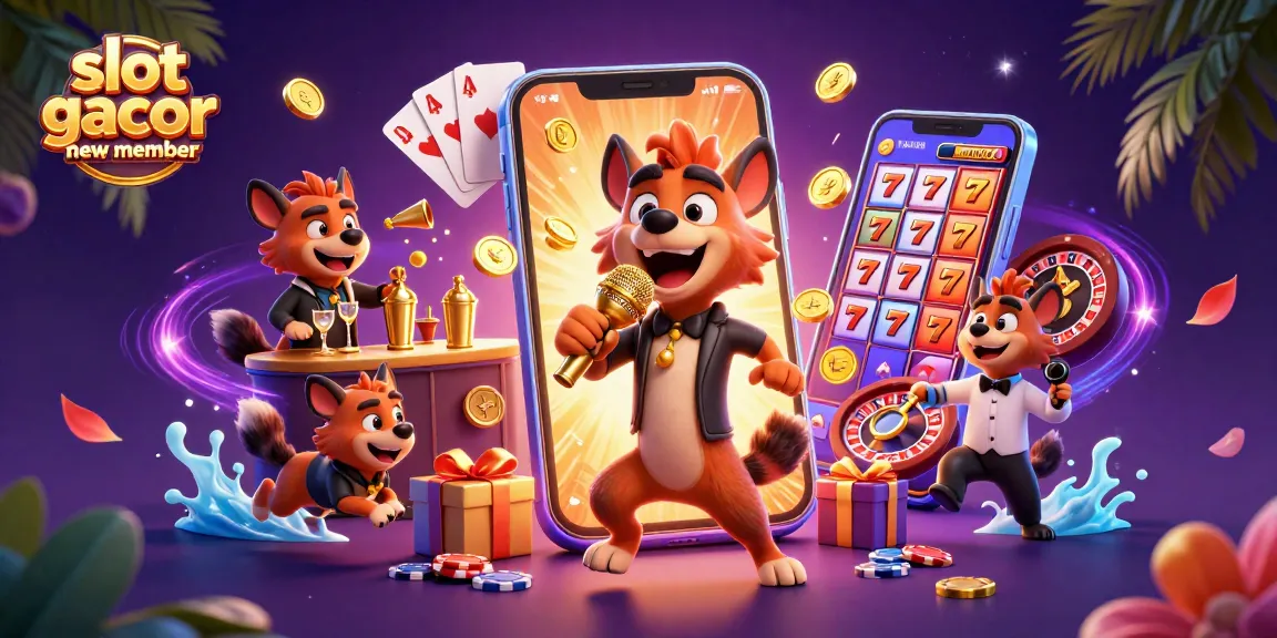 Engage with the slot gacor new member experience in an animated casino scene with hyenas in action.